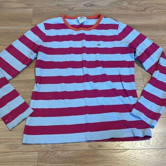 Lacoste vintage pink and blue striped long sleeve size 42 Has some bleach stai - Picture 1 of 8